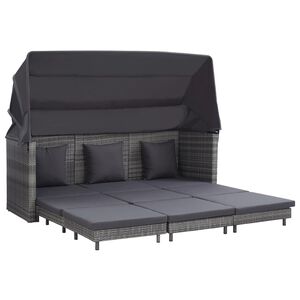 vidaXL Canap&eacute;-lit extensible 3 places avec toit R&eacute;sine tress&eacute;e Gris