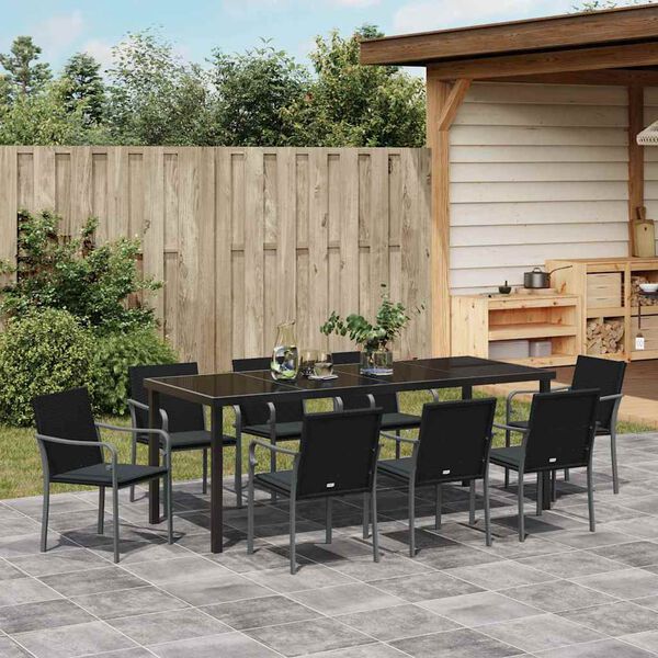 vidaXL Ensemble de salle à manger pour jardin 9 pcs Noir et gris