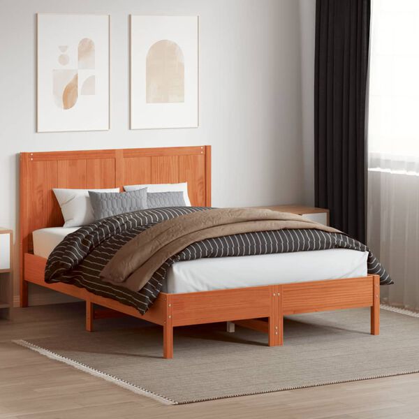vidaXL T&ecirc;te de lit cire marron 135 cm bois massif de pin