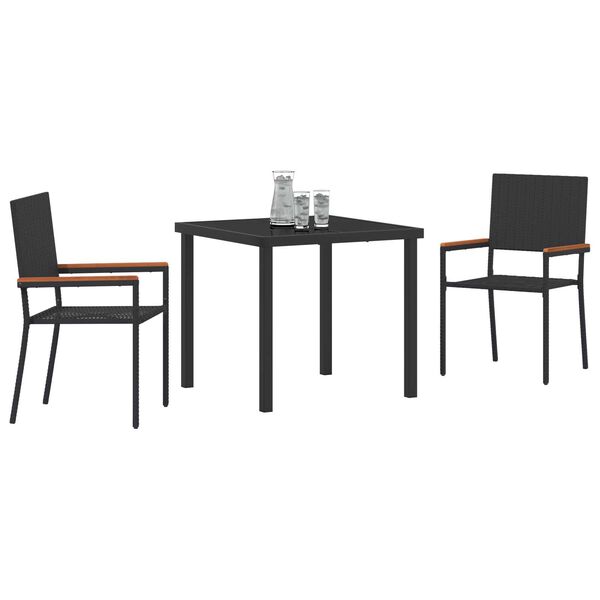 vidaXL Ensemble de salle &agrave; manger pour jardin 3 pcs Noir polyrotin