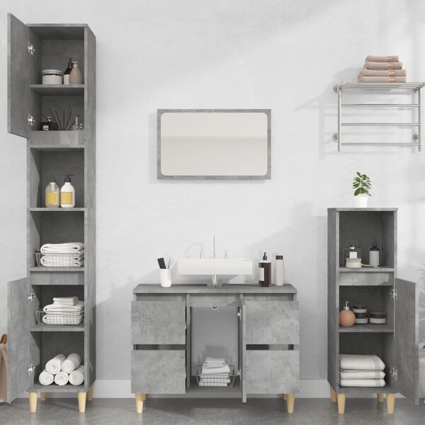 vidaXL Meuble d'&eacute;vier gris b&eacute;ton 80x33x60 cm bois d'ing&eacute;nierie