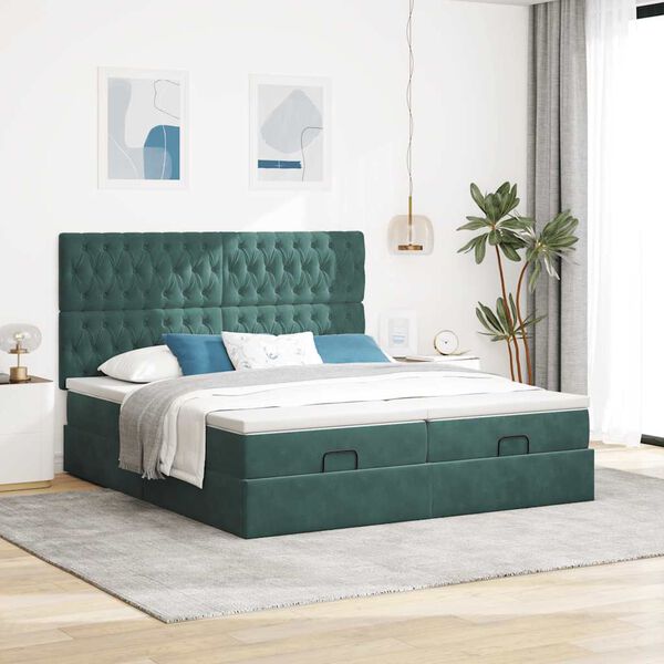 VidaXL Cadre de lit ottoman avec matelas vert fonc&eacute; 180x200cm velours