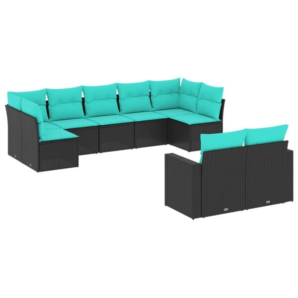 vidaXL Salon de jardin 9 pcs avec coussins noir r&eacute;sine tress&eacute;e