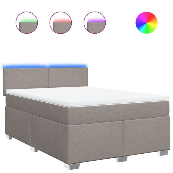 vidaXL Sommier &agrave; lattes de lit avec matelas Taupe 140x200 cm Tissu