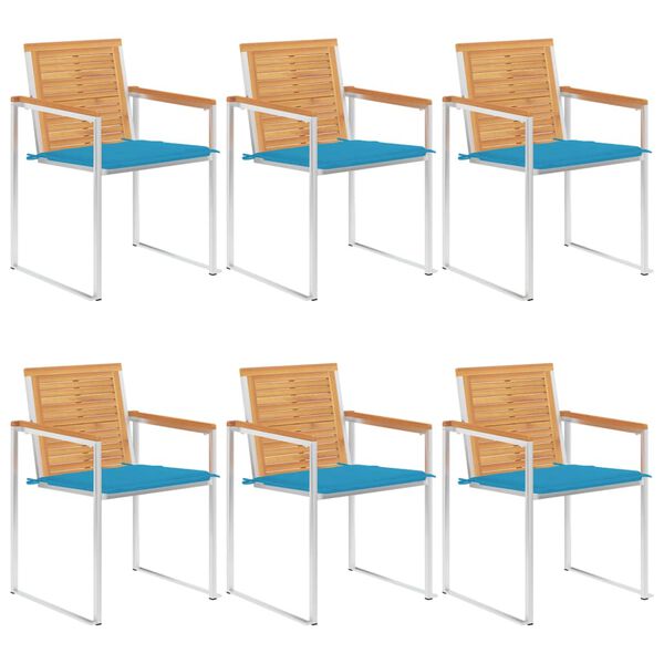 vidaXL Chaises de jardin lot de 6 avec coussins Bois de teck massif
