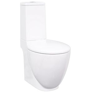 vidaXL Toilette en c&eacute;ramique Ronde &Eacute;coulement d'eau au fond Blanc