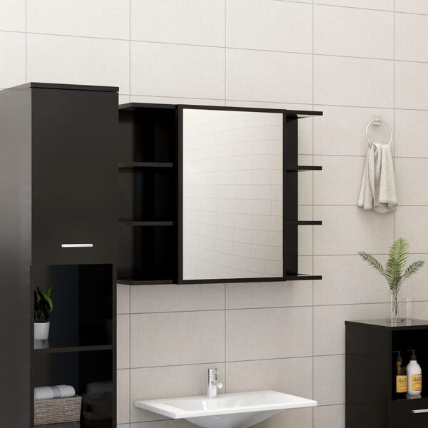 vidaXL Ensemble de meubles de salle de bain 4 pcs Noir Agglom&eacute;r&eacute;