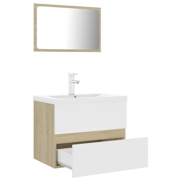 vidaXL Meubles de salle de bain blanc ch&ecirc;ne sonoma bois d'ing&eacute;nierie