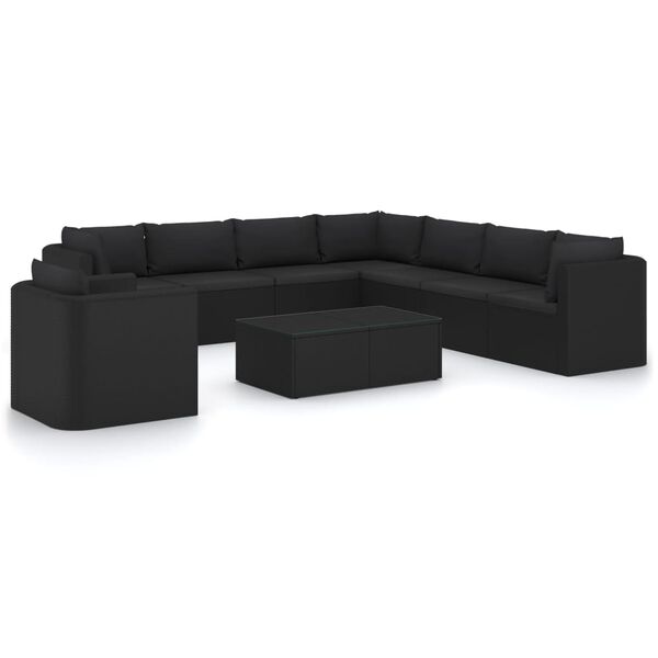 vidaXL Salon de jardin 10 pcs avec coussins R&eacute;sine tress&eacute;e Noir