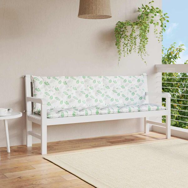 vidaXL Coussins de banc jardin lot de 2 motif de feuilles tissu Oxford
