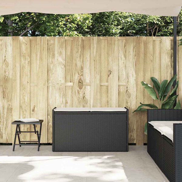 vidaXL Banc de rangement extérieur coussin noir 100 cm résine tressée