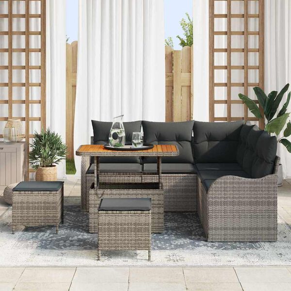 vidaXL Ensemble de canap&eacute; de jardin 8 pcs Gris polyrotin