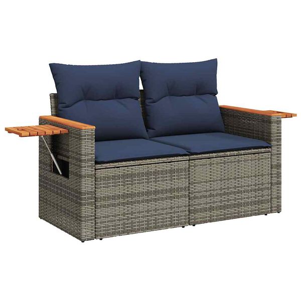 vidaXL Salon de jardin 8 pcs avec coussins gris r&eacute;sine tress&eacute;e