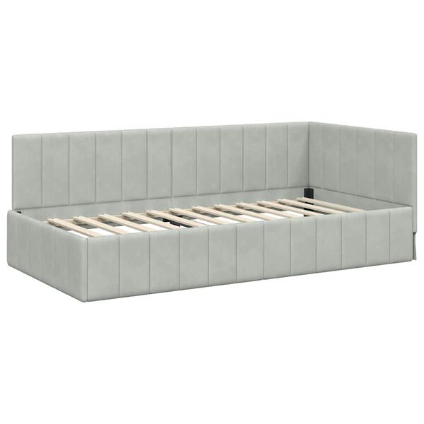 vidaXL Cadre de lit d'angle Gris clair 90 cm x 190 cm Velours