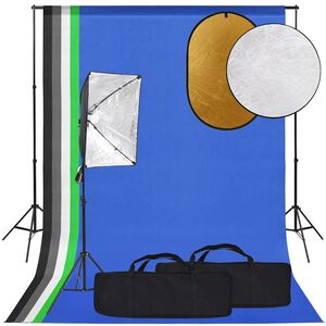 vidaXL Kit de studio photo bo&icirc;te &agrave; lumi&egrave;re toile de fond et r&eacute;flecteur