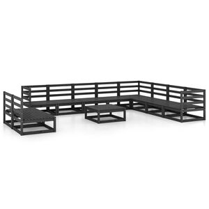 vidaXL Salon de jardin 11 pcs noir bois de pin massif
