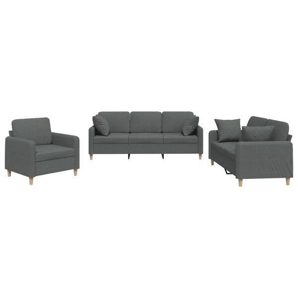 vidaXL Ensemble de canap&eacute;s 3 pcs coussins gris fonc&eacute; tissu