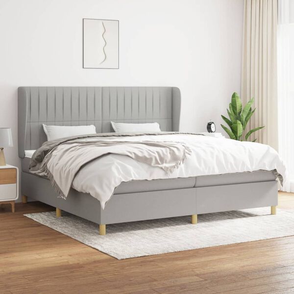 vidaXL Sommier &agrave; lattes de lit avec matelas Gris clair 200x200cm Tissu