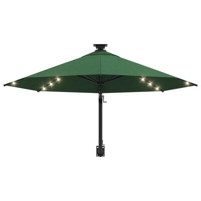 vidaXL Parasol mural avec mât métallique et LED 300 cm Vert