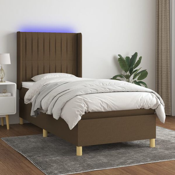 vidaXL Sommier &agrave; lattes de lit matelas LED Marron fonc&eacute; 90x190cm Tissu