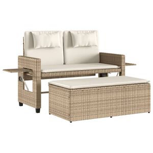 vidaXL Banc inclinable de jardin avec coussins beige r&eacute;sine tress&eacute;e