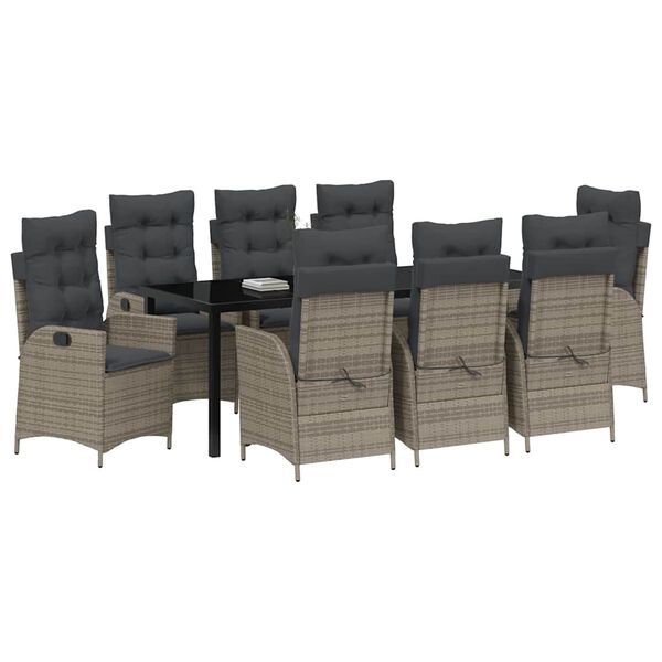 vidaXL Ensemble de salle &agrave; manger pour jardin 9 pcs Gris polyrotin