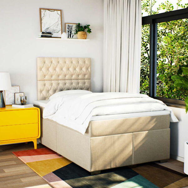 vidaXL Sommier &agrave; lattes de lit avec matelas cr&egrave;me 120x190 cm tissu