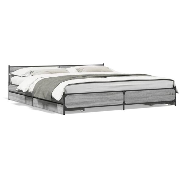 vidaXL Cadre de lit avec tiroirs sans matelas sonoma gris 200x200 cm