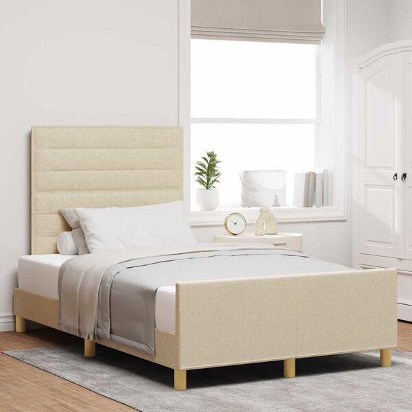 vidaXL Cadre de lit avec t&ecirc;te de lit Cr&egrave;me 120 x 190 cm tissu