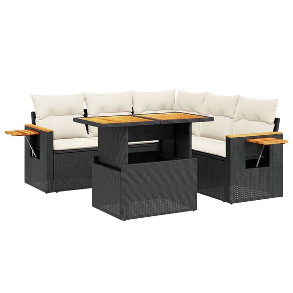 vidaXL Salon de jardin 6 pcs avec coussins noir r&eacute;sine tress&eacute;e