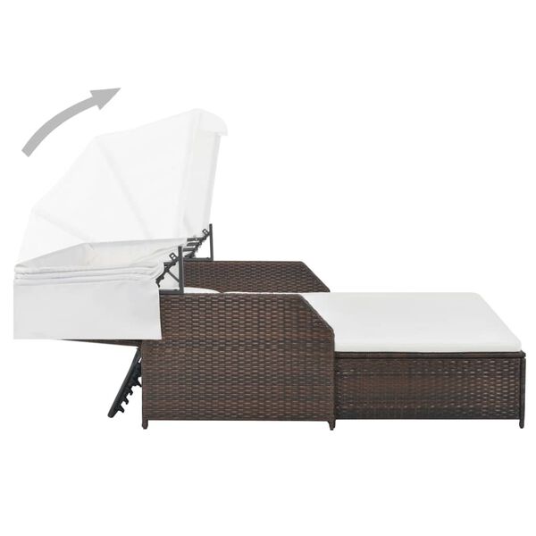 vidaXL Chaise longue &agrave; 2 places avec auvent R&eacute;sine tress&eacute;e Marron