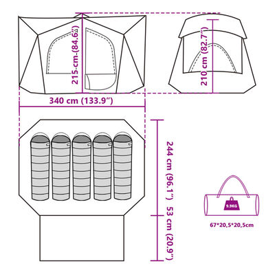 vidaXL Tente de camping de cabine 5 personnes vert imperméable