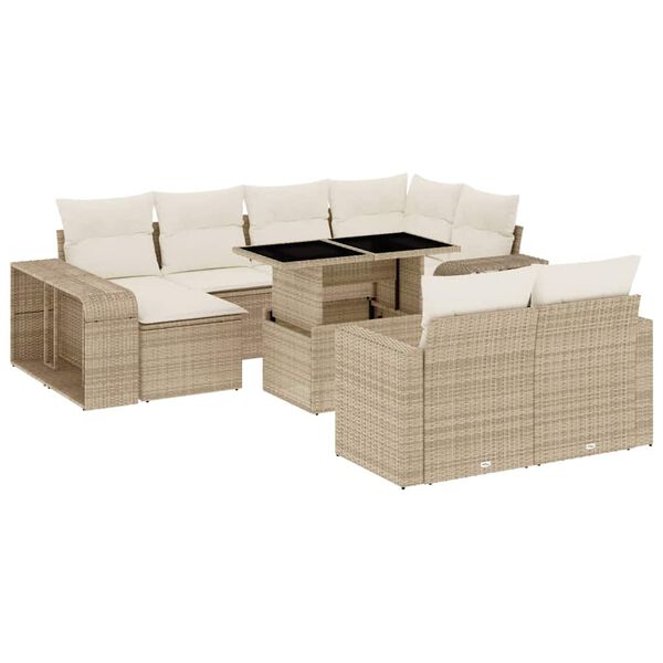 vidaXL Salon de jardin 11 pcs avec coussins beige r&eacute;sine tress&eacute;e