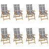 vidaXL Chaises inclinables de jardin et coussins lot de 8 Teck solide