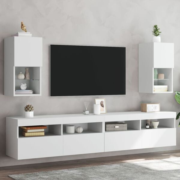 vidaXL Meubles TV avec lumi&egrave;res LED 2 pcs blanc 30,5x30x60 cm
