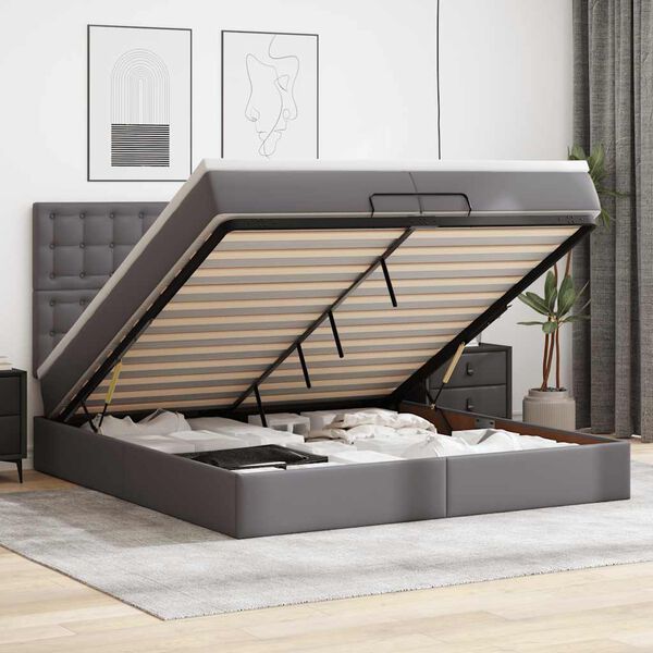 VidaXL Cadre de lit ottoman avec matelas gris 200x200 cm similicuir