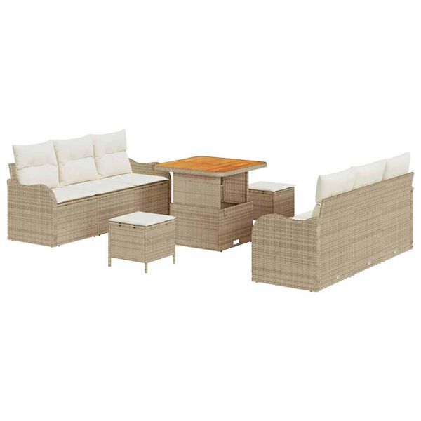 vidaXL Ensemble de canapé de jardin 9 pcs Beige polyrotin