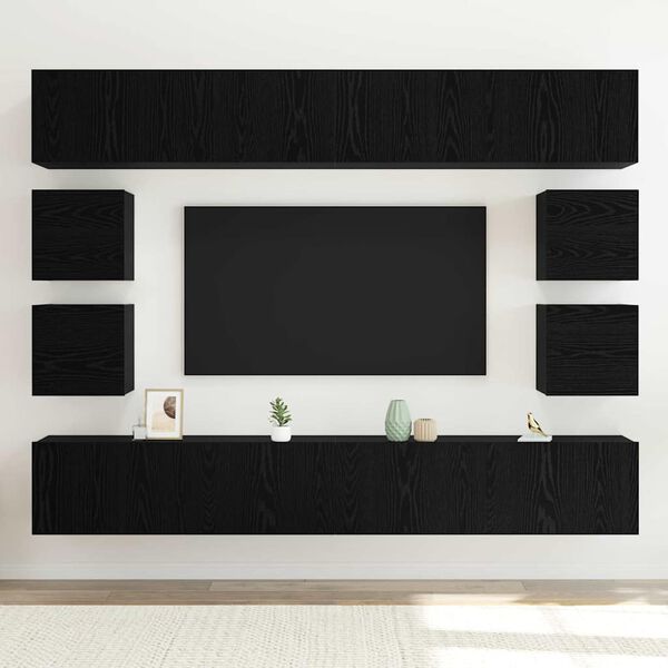 vidaXL Ensemble meuble TV Montage mural Ch&ecirc;ne noir Bois d'ing&eacute;nierie