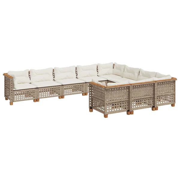 vidaXL Salon de jardin avec coussins 10 pcs beige r&eacute;sine tress&eacute;e