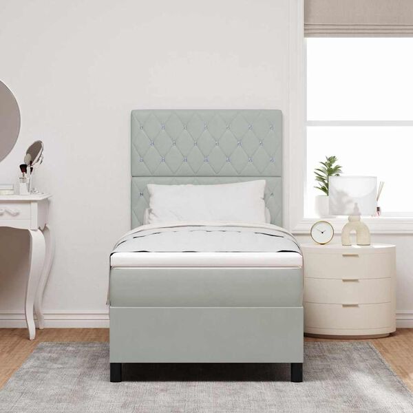 vidaXL Lit &agrave; ressort LED avec matelas Gris clair 100 x 200 cm tissu