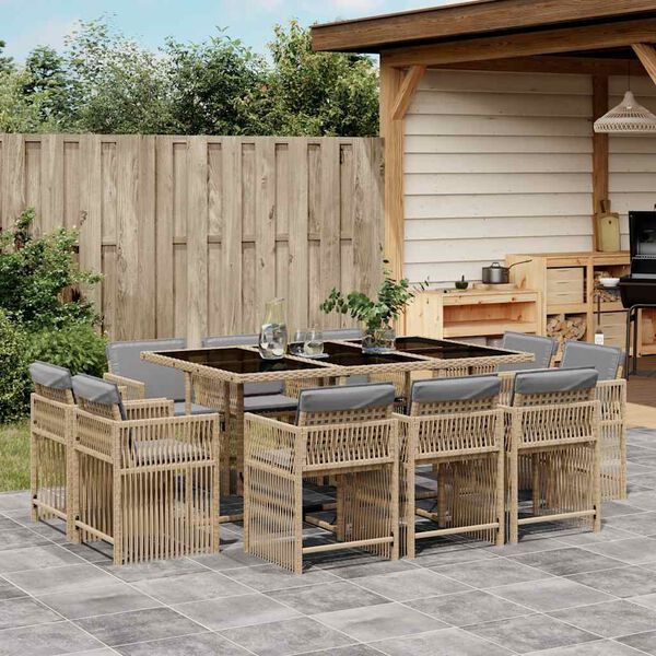 vidaXL Ensemble &agrave; manger de jardin et coussins 11 pcs m&eacute;lange beige