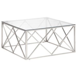 vidaXL Table basse argent&eacute; acier inoxydable et verre tremp&eacute;