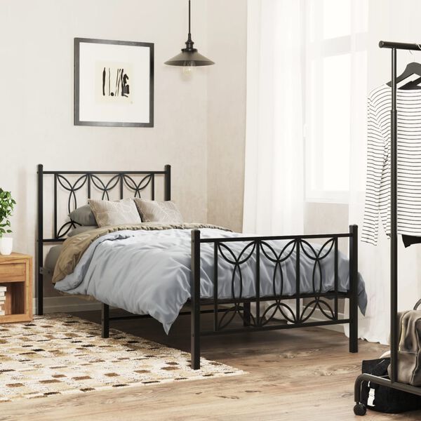 vidaXL Cadre de lit m&eacute;tal sans matelas avec pied de lit noir 90x200 cm