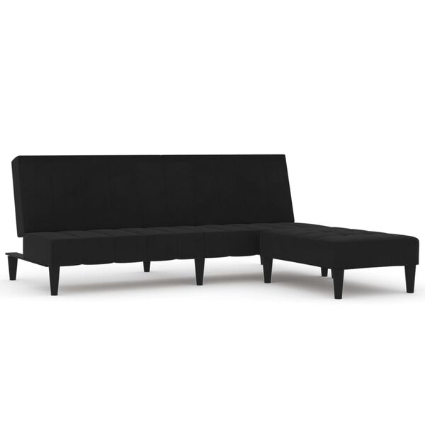 vidaXL Canap&eacute;-lit &agrave; 2 places avec tabouret Noir Tissu microfibre