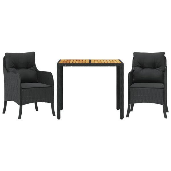 vidaXL Ensemble &agrave; manger de jardin avec coussins 3 pcs Noir