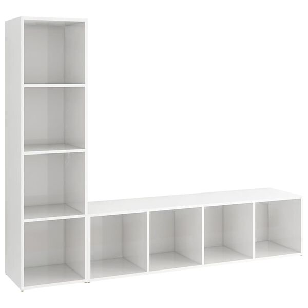 vidaXL Meubles TV 2 pcs Blanc brillant 142,5x35x36,5cm Bois ingénierie