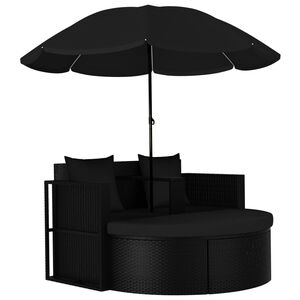 vidaXL Lit de jardin avec parasol R&eacute;sine tress&eacute;e Noir