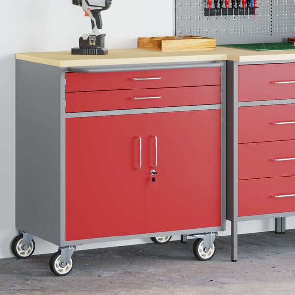 vidaXL Placard de travail 3 pcs Rouge et Gris 75 x 45 x 85 cm