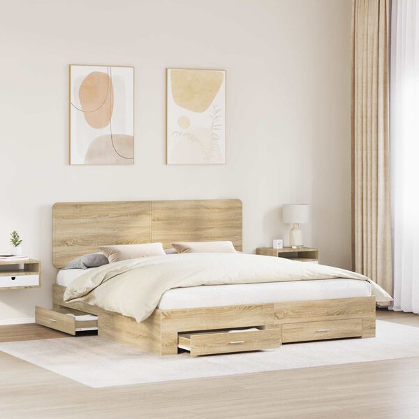 vidaXL Cadre de lit Ch&ecirc;ne Sonoma 180 x 200 cm Bois d'ing&eacute;nierie