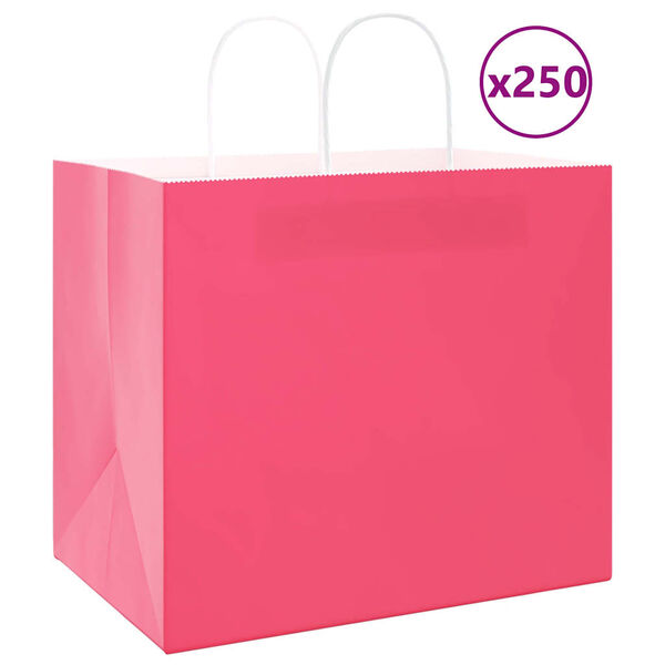 vidaXL Sacs en papier 250 pcs avec poign&eacute;es rose 32x22x28 cm
